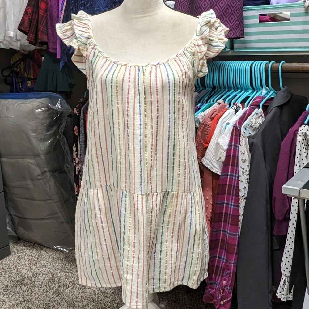 Gap Size M Metallic Striped Ruffle Sleeve Dropped Waist